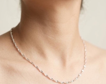 Twist Silver Chain Necklace | Dainty Rope Minimalist Layering Jewelry | Gift Women