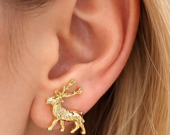 Gold Deer Stud Earrings| Minimalist Woodland Nature Jewelry