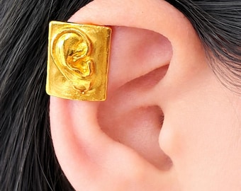 Engraved Human Ear Cuff| Sold as pair| Gold Tone Cartilage Wrap|  No Piercing Jewelry