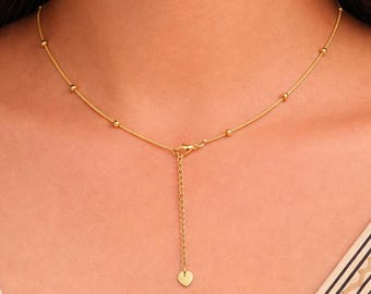Gold Satellite Chain Necklace | Heart Charm Dainty Minimal Jewelry Gift Women