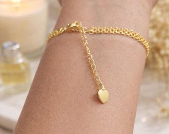 Gold Heart Charm Bracelet | Dainty Adjustable Layering Chain Jewelry