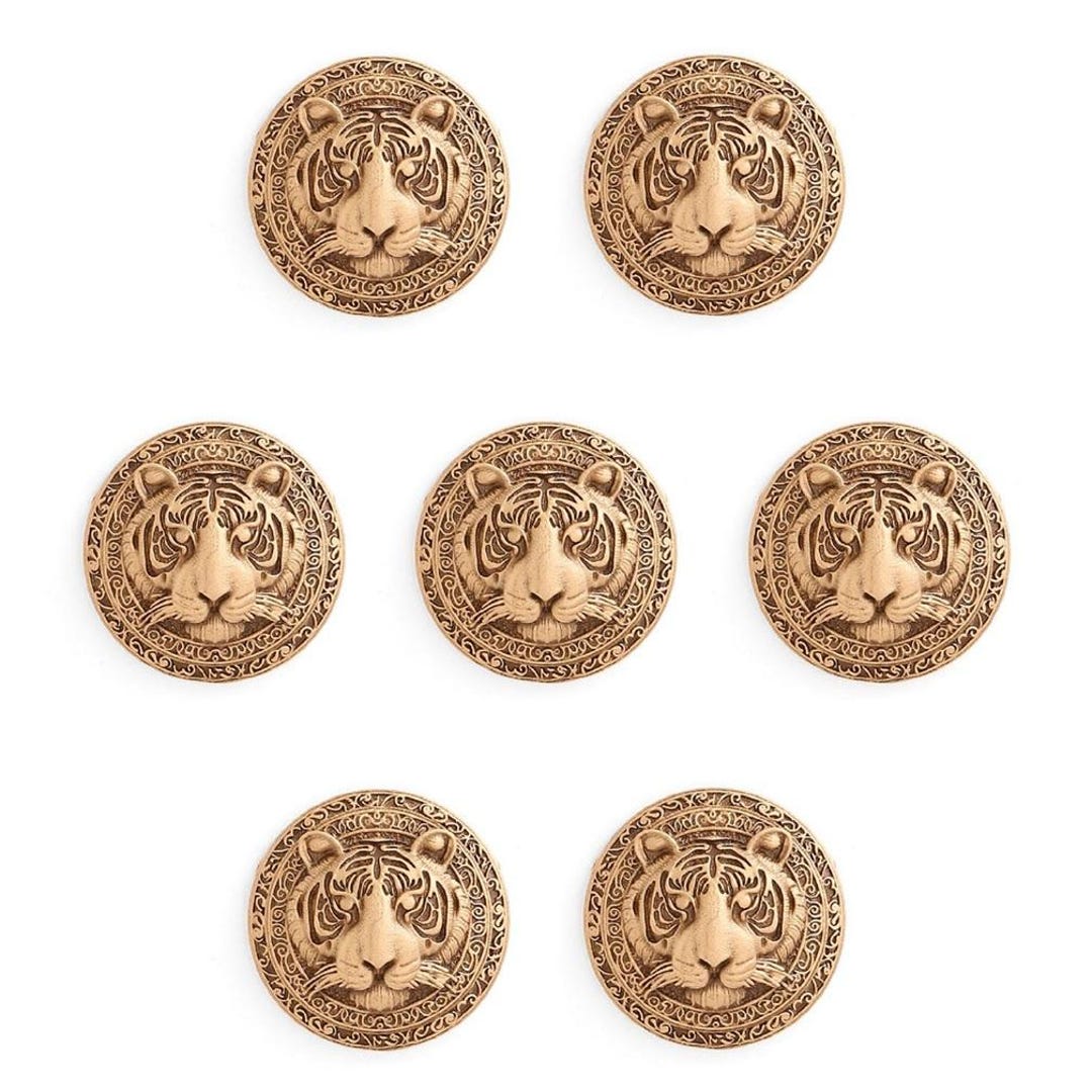 Tiger Shell Button Gold Tiger Face Buttons | Vintage Lion Style Metal Blazer Buttons (20 ...
