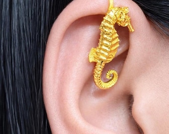 Seahorse Ear Cuff | No Piercing | Sold as a Pair | Nautical Jewelry | Minimalist Golden Tone
