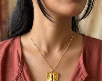 Abstract Dual Face Pendant Necklace| Polished Brass Sculpture| Minimalist Gold Jewelry