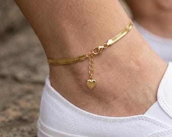 Gold Herringbone Anklet | Snake Chain ankle bracelet  |  summer Jewelry | Dainty Waterproof Anklet