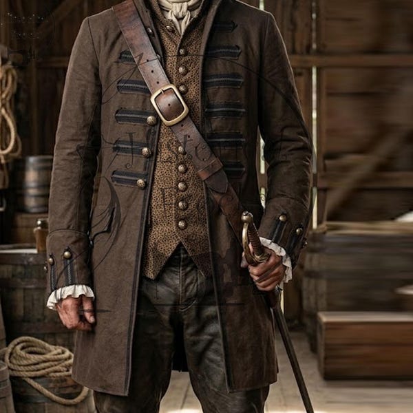18th Century Pirate Costume, Pirate Captain Coat Men, Historical Halloween  Jacket