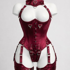 手作りのサテン製オーバーバストコルセット：スチールボーン入り、フロントレースアップ - バーガンディコルセット｜彼女へのギフト