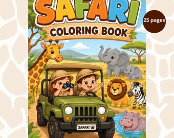 Safari Coloring Book | Cute Safari Animals Coloring Pages | Printable Kids Activity Book | A4 PDF | 25 Pages