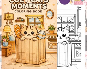 Cozy Cats Moments Coloring Book for Kids | Cute Cat Coloring Pages PDF | Printable A4 Toddler Coloring Book | Easy Animal Coloring Pages