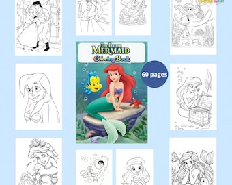 The Little Mermaid Coloring Pages for Toddlers – 60 Page A4 PDF, Printable Under the Sea Coloring Book, Preschool Activity