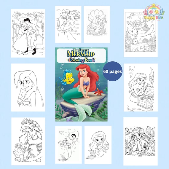 The Little Mermaid Coloring Pages for Toddlers – 60 Page A4 PDF, Printable Under the Sea Coloring Book, Preschool Activity