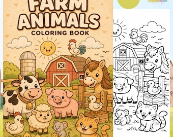 Farm Animals Coloring Book for Toddlers – 60 Pages Cute Farm Animal Coloring Pages, Printable PDF A4, Kids Activity Book, Instant Download