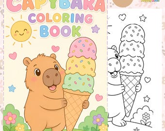Capybara Coloring Book for Kids – 75 Adorable Capybara Pages | Printable PDF A4 | Instant Download | Animal Coloring Activity Book
