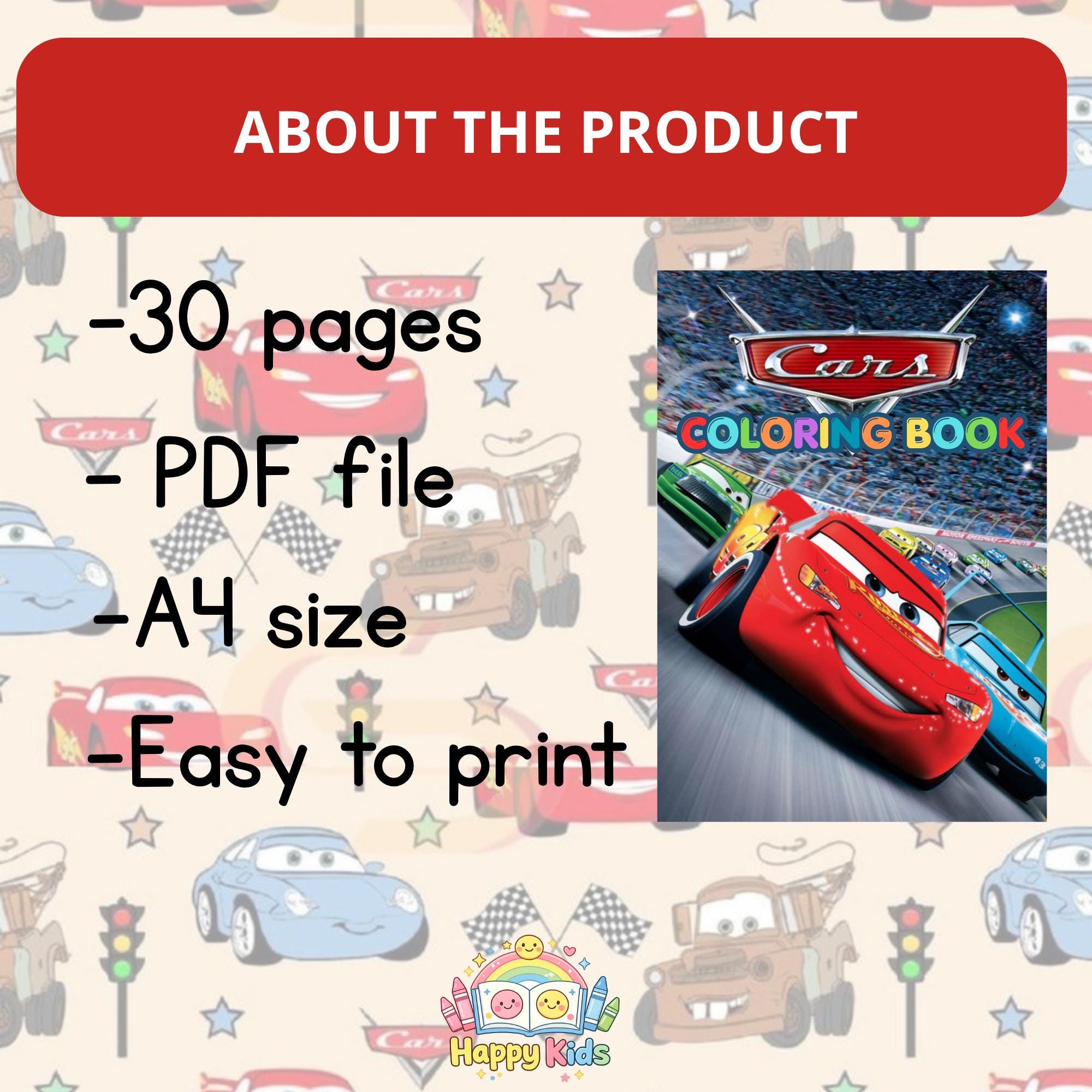 Cars Coloring Book for Kids |inspired Coling Pages | Printable PDF A4 ...