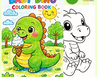 Baby Dino Coloring Book for Kids, Cute Dinosaur Coloring Pages, Toddler Coloring Book, Printable Dinosaur Activity 30 Pages