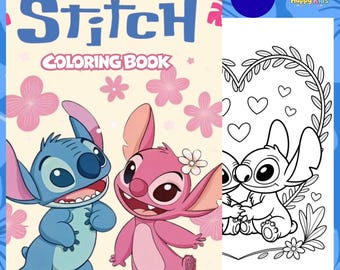 50 Cute Stitch Coloring Pages, Digital Coloring Book for Children, Simple Toddler Activity, Printable PDF Art, Instant Download, A4 Paper
