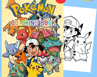 Pokemon Coloring Book for Kids – 30 Printable A4 Pages, Cute Pokemon Characters Coloring Pages, Instant PDF Download