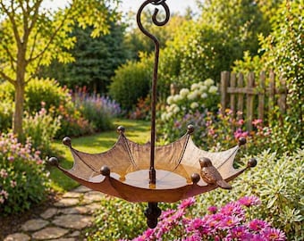 Vintage Style Hanging Bird Feeder Umbrella Design Metal Garden Decoration