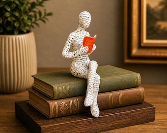 Reading Woman Figurine, Book Lover Gift, Literary Decor, Shelf Accent, Housewarming Present