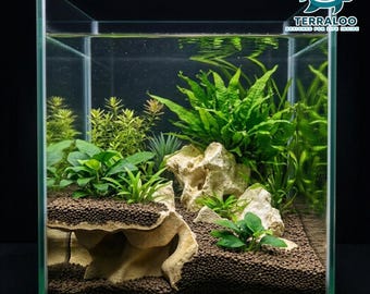 Aqua Nest-Aquarium-Eckenhöhle 3D-gedrucktes Fischversteck PETG unter Kiesschutz mit doppeltem Eingang Aquascape-Dekor Fuzzy-Textur