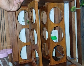 Soporte de madera hecho a mano para botellas de cocina / Organizador de especias y aceites