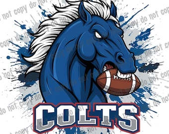 Bundle de dessins animés Colts football png, téléchargement immédiat des cliparts football mascotte cheval 300 dpi png transparent