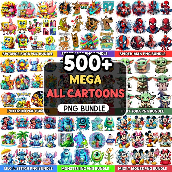 500+ Cartoon Bundle PNG, Cartoon Characters, Cartoons Bundle, Retro Png Files, Cartoon Png, Superhero Clipart, T Shirts Design