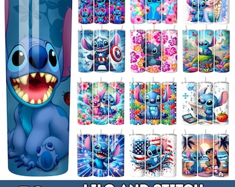50+ Stitch Tumbler Wrap Png Bundle, 3D Inflated Stitch Tumbler Design PNG, Cute Cartoon Stitch SPng, Lilo & Stitch Sublimation
