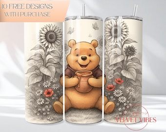 Winnie Pooh Tumbler Sublimation Design, Cartoon PNG Digital Instant Download