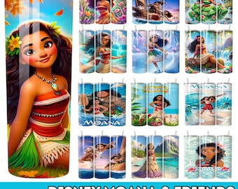 Zestaw 20+ opakowań na kubki Moana: 20-uncjowe, cienkie kubki, wzory PNG, natychmiastowe pobieranie