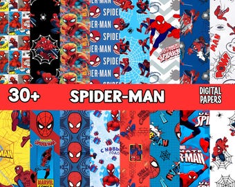 30+ Spider Hero Digital Papers  Comic Book Scrapbook Backgrounds Web Slinger Pattern Textures Super Heroes Comic Digital Download