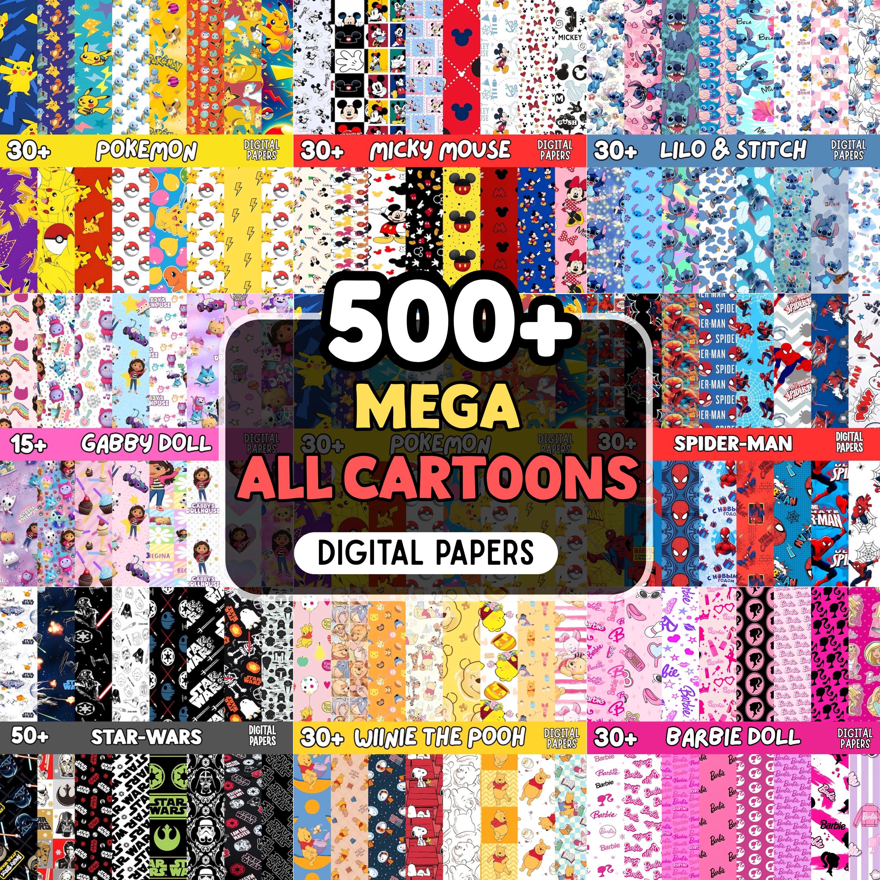 500+ Cartoon Digital Paper Mega Bundle, Seamless Pattern, Craft Bac…