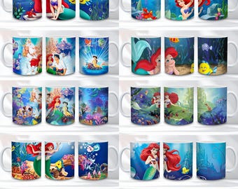 Lot de 50 motifs d'emballage de tasses Petite sirène : PNG 11 oz 15 oz (téléchargement numérique)