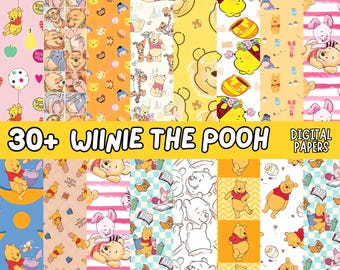 30+ Winnie the Pooh Digital Papers Seamless Patterns Bear Backgrounds Digital Downloads