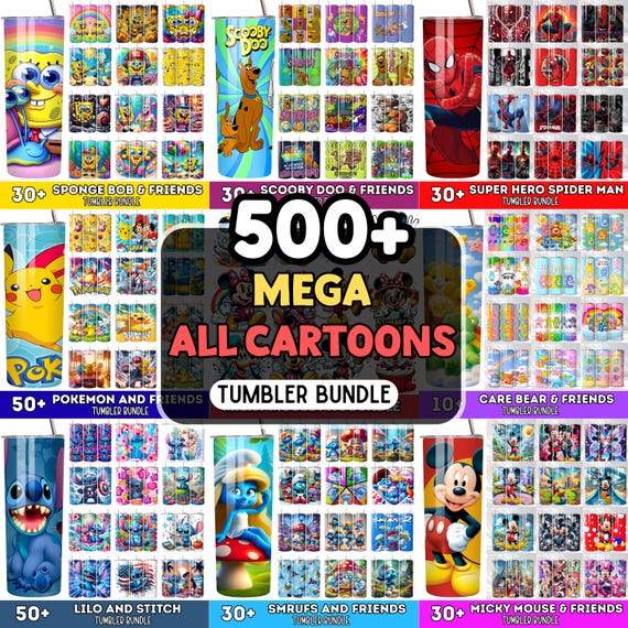 500+ 20oz Cartoon Tumbler Bundle All Cartoons Character Sublimation Stitch Tumbler Cartoon Tumbler, Stitch Tumbler PNG instant Download