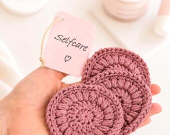 Regalo per la cura di sé con biglietto d'auguri | dischetti cosmetici riutilizzabili | lavorati all'uncinetto in cotone | per una persona cara, fidanzata, mamma | regalo per la cura di sé