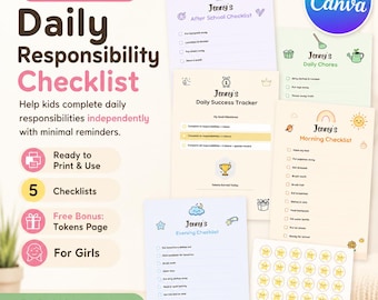 ADHD freundliche tägliche Verantwortung Checkliste für Kinder, bearbeitbare Canva Chore Chart, Morgen Routine Chart, Unabhängigkeit Tracker