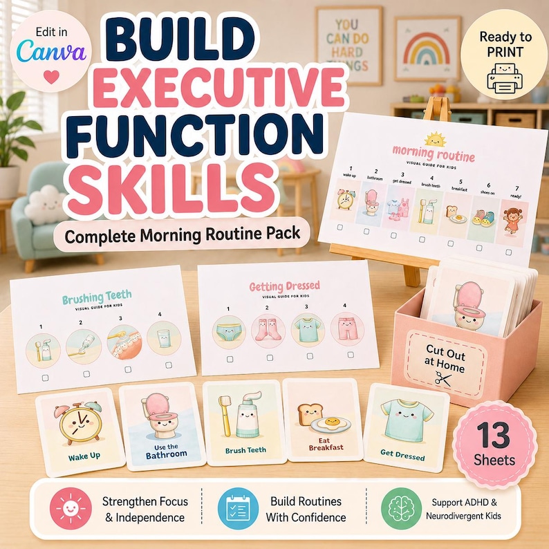 executive skills
adhd checklist
visual checklist
task chart kids
independent kids
daily routine
routine printable
morning tasks
kids schedule
visual planner
adhd support
task sequence
routine helper