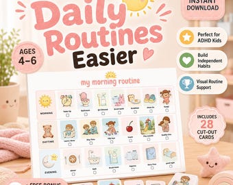 Tabela de Rotina Diária para Crianças de 4 a 6 Anos | Cronograma Visual Imprimível para TDAH | Cartões de Rotina para Educação Infantil | Rotina para Autismo | Tabela Editável