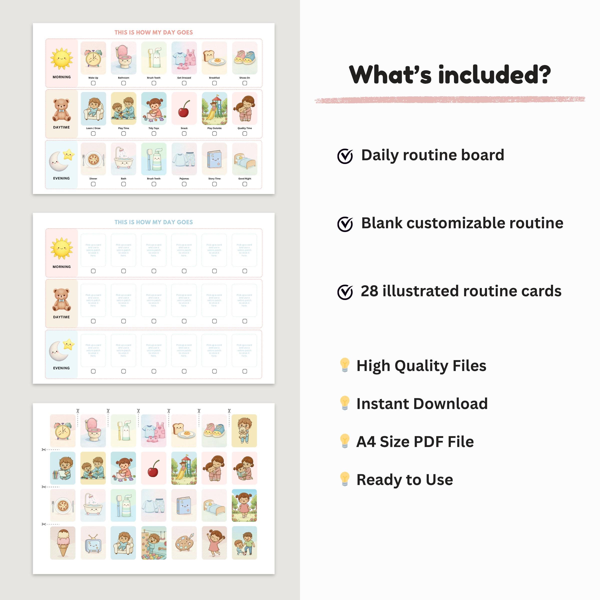 Daily Routine Chart for Kids 4-6 | ADHD Visual Schedule Printable ...