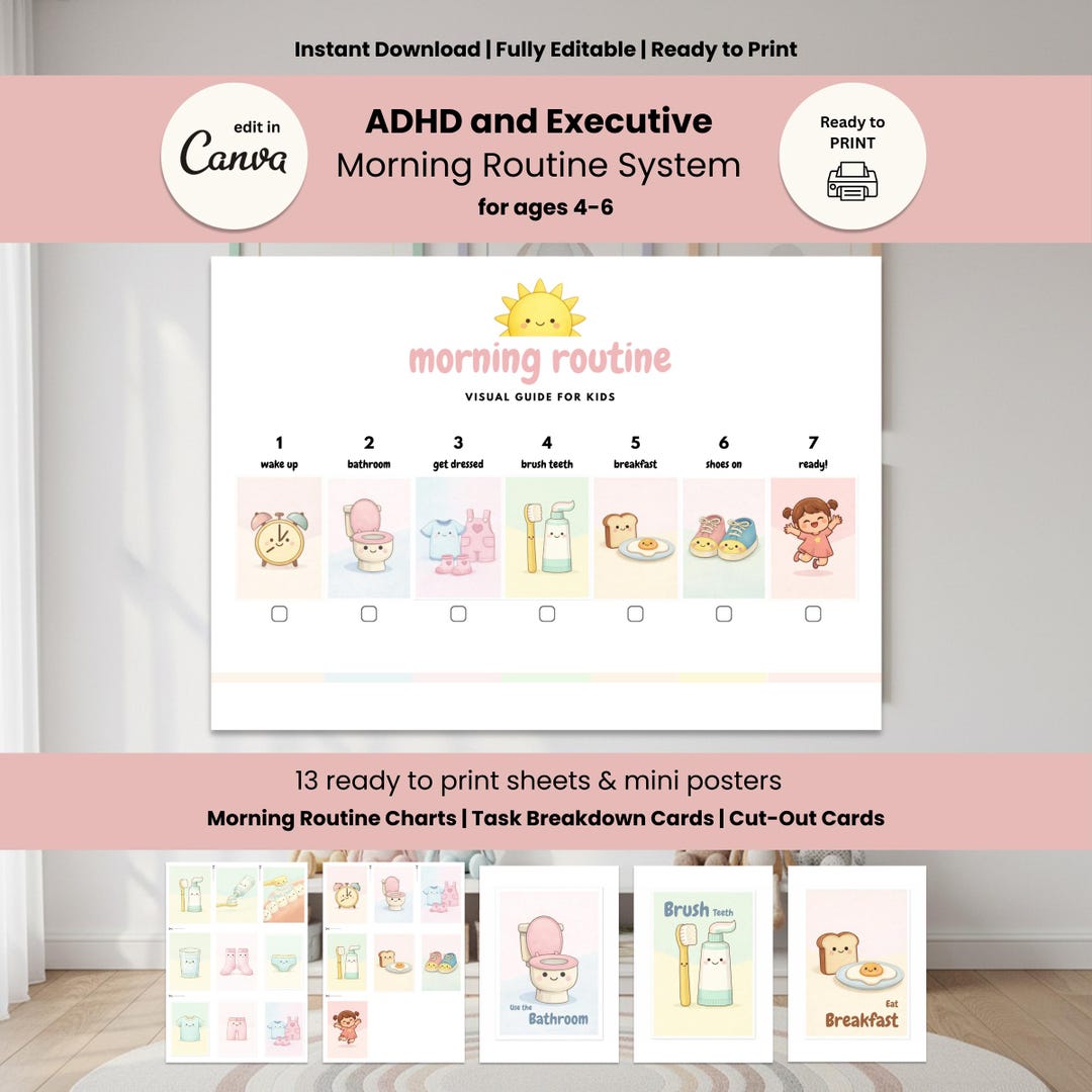 ADHD Kids Morning Routine Chart – Visual Schedule Bundle for Ages 4-6 ...