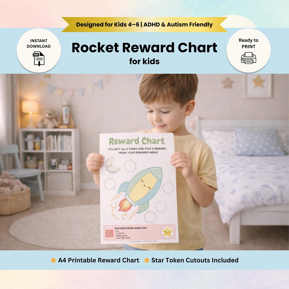 Rewards Stickers Rockets Rocket Reward Chart for Kids Printable ADHD Routine Motivation PDF ...