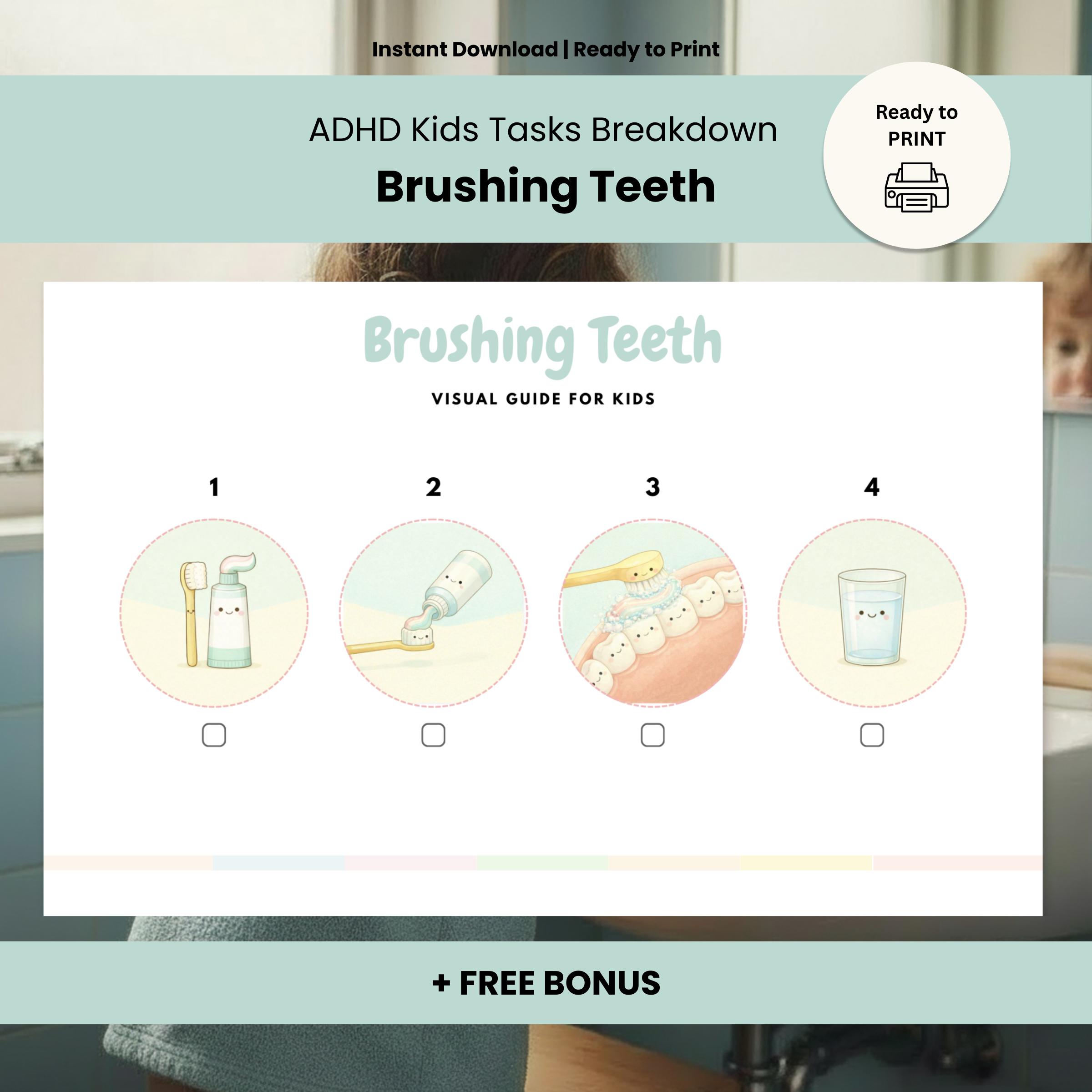 Brushing Teeth Chart for ADHD Kids | Executive Function Task Breakdown ...