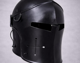 Black Barbuta Helmet,  Steel Medieval Knight Helm for LARP & Cosplay, Classic T-Face  Handmade italian helmet  for Reenactment and Display