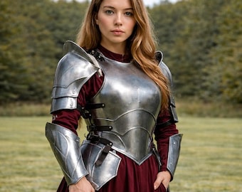 Women’s Knight Armor Handmade, Steel Breastplate & Pauldrons, LARP Costume, Medieval Cosplay, Renaissance Faire Outfit