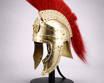 Roman Centurion Helmet Handmade Praetorian Guard Armor, Wearable Medieval Gladiator Cosplay Helmet for LARP Golden Antique