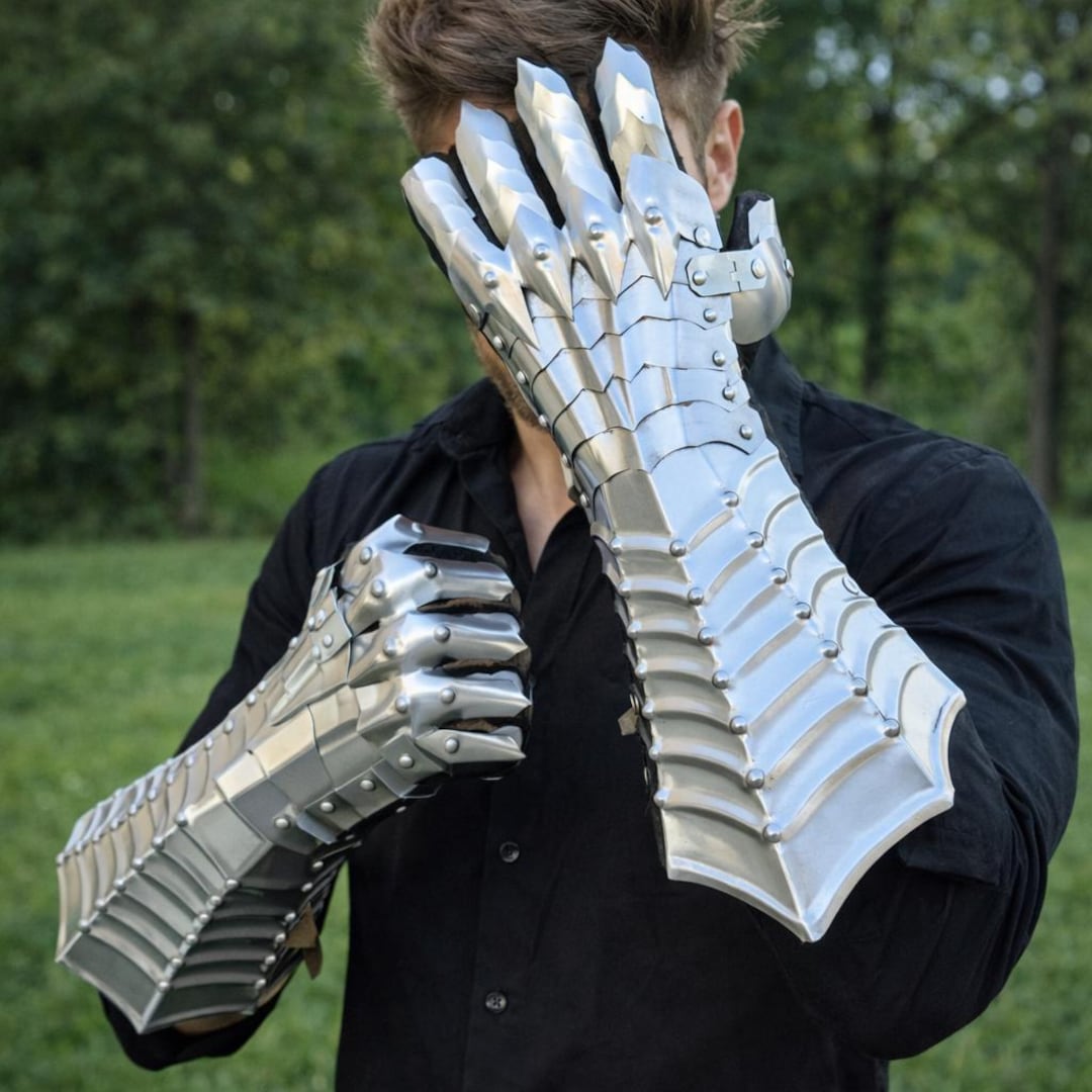 Medieval Armor Gauntlets Handmade Silver Steel Gloves, Gothic Knight ...