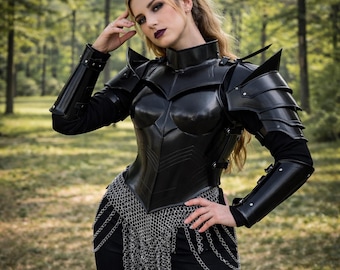 Handmade Female Knight Armor Set, Black Medieval Warrior Cosplay Costume Halloween Fit For her