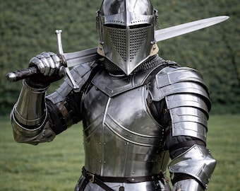 Handcrafted european armor Medieval Knight Plate Armor Suit, Gothic Suit of Armor Bascinet Helmet, Costume for LARP, Cosplay, and Display