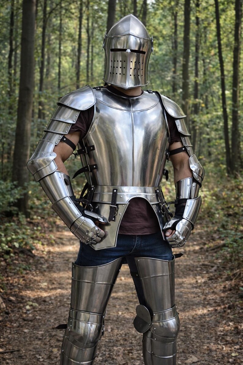 Medieval Knight Full Plate Armor Set With Helmet – Steel LARP Armor ...